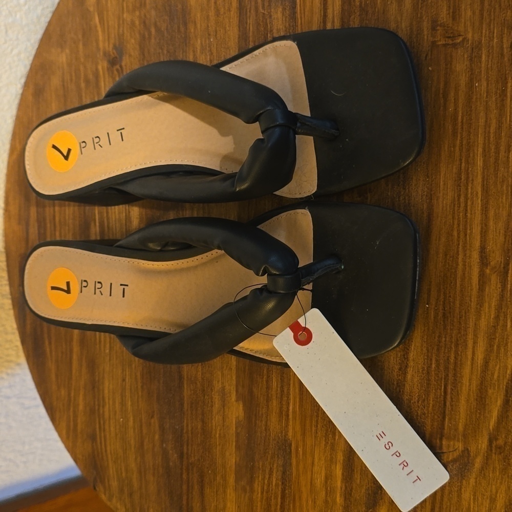 Esprit| Womens Black Square Toe Slip On Heel Slides Careerwear Thongs Sz.8.5 - Picture 2 of 11